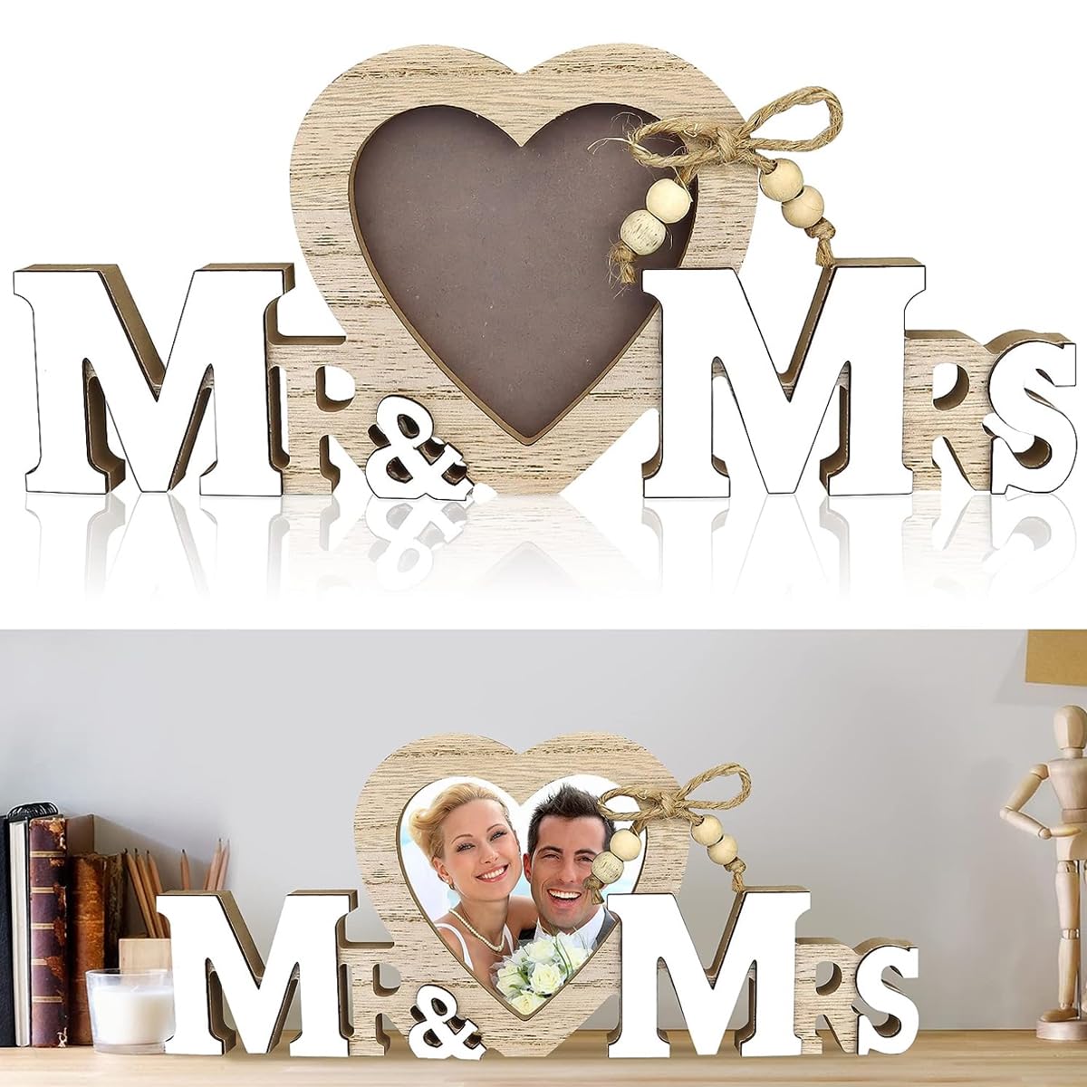 HASTHIP Mr and Mrs Photo Frame Wedding Gifts for Bride Groom Wood Love Heart Wedding Decorations Holder Romantic Tabletop Picture Newlywed Anniversary Engagement Party Decoration HASTHIP Mr and Mrs Photo Frame Wedding Gifts for Bride Groom Wood Love Heart Wedding Decorations Holder Romantic Tabletop Picture Newlywed Anniversary Engagement Party Decoration